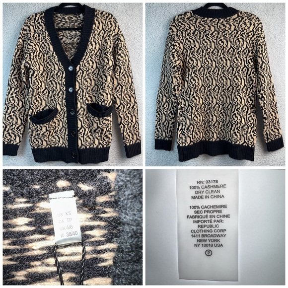 Elie Tahari Sweater Womens XS Cashmere‎ Animal Print Cardigan Formal Preppy - Picture 8 of 13